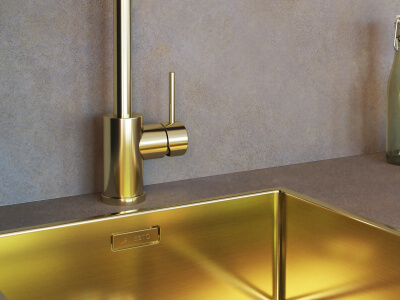 Gouden spoelbak en kraan