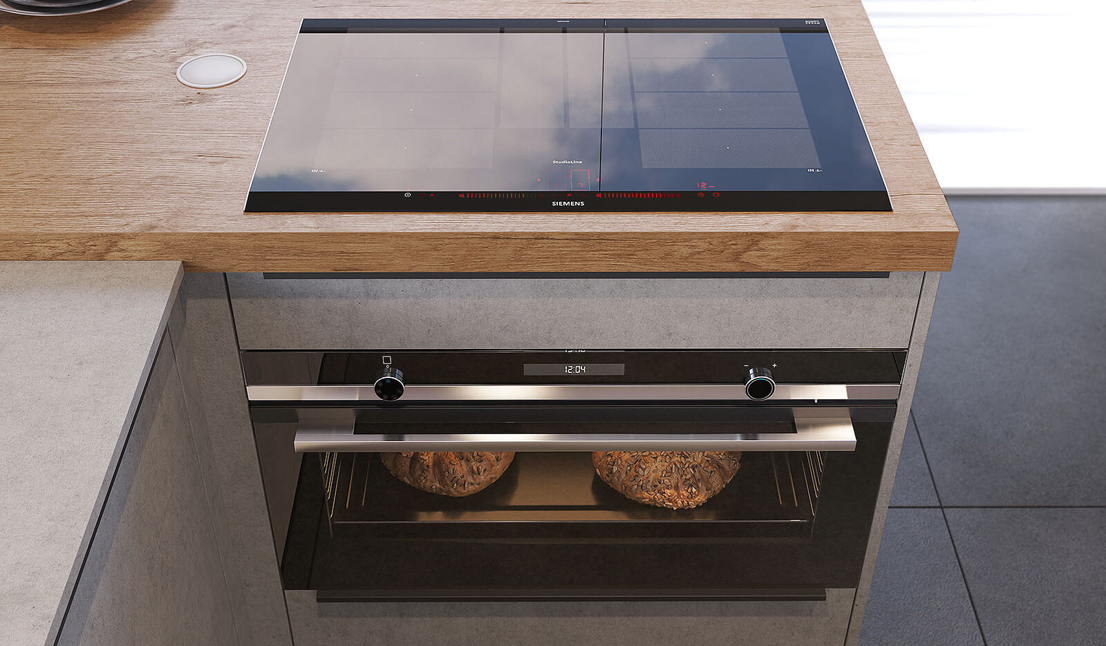 Keuken Atlas betongrijs & oud eiken natuur - extra grote oven 