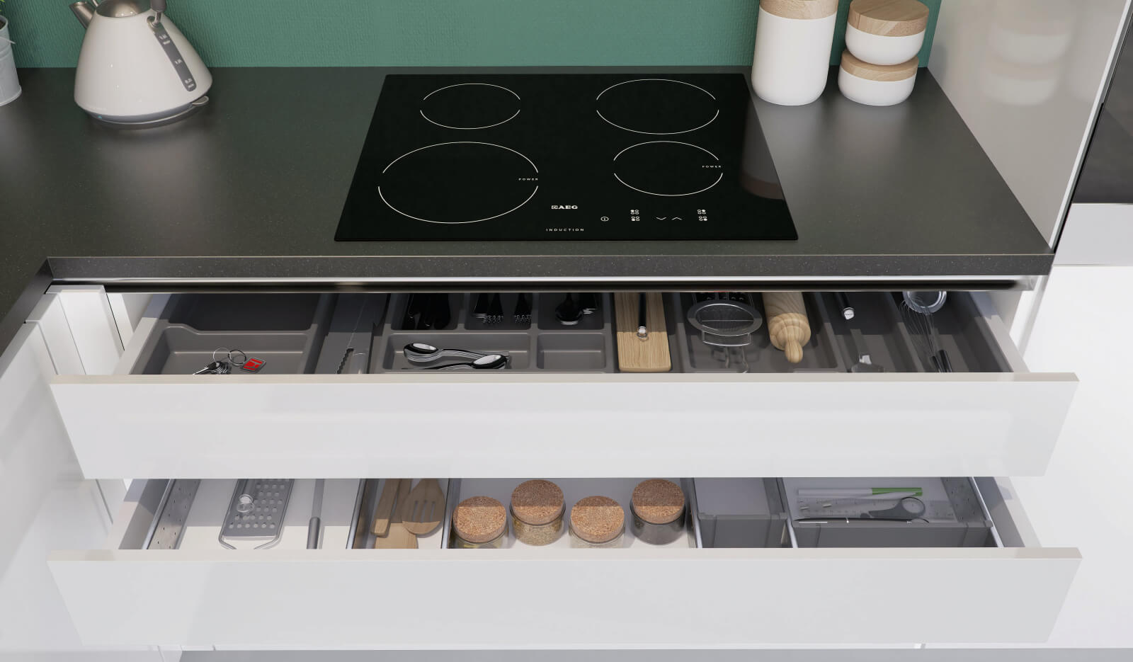 Keuken Andes wit hoogglans - inductiekookplaat