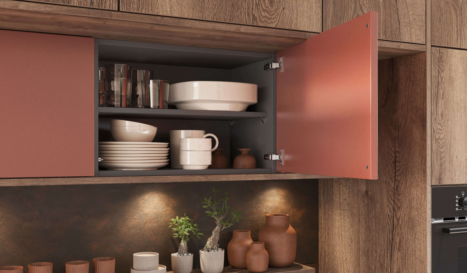 Keuken Jura wild eiken donker en Metallic koper - keukenkasten