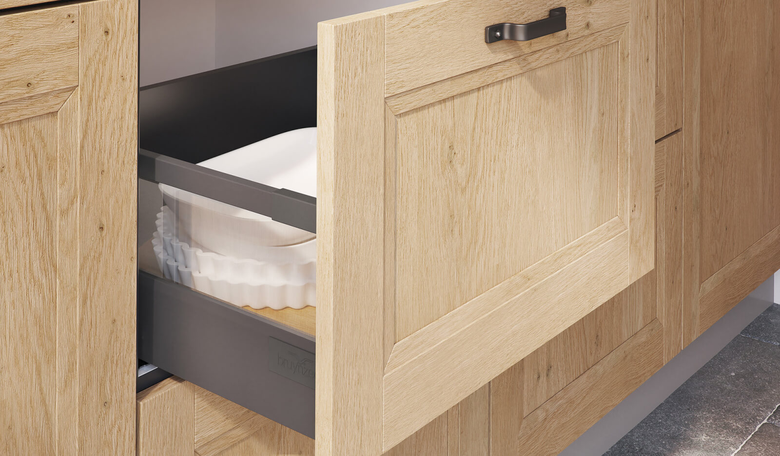 Keuken Ravenstein licht eiken en wit - brede lade